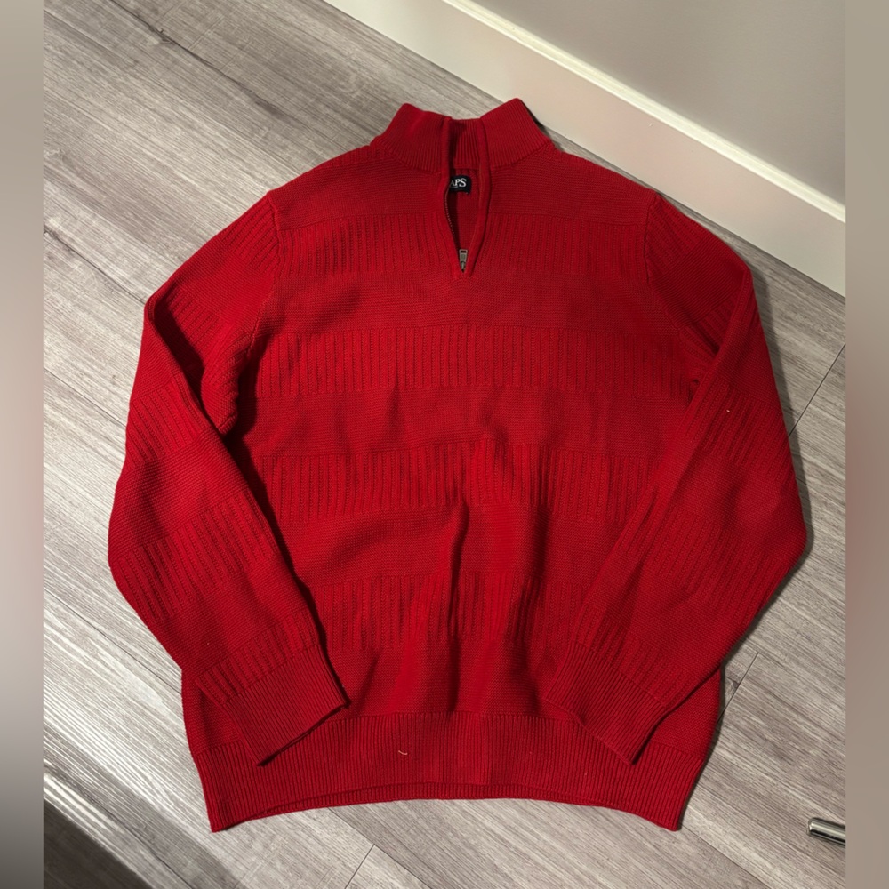 Chaps size L, cotton, Half-Zip Red Knit Sweater